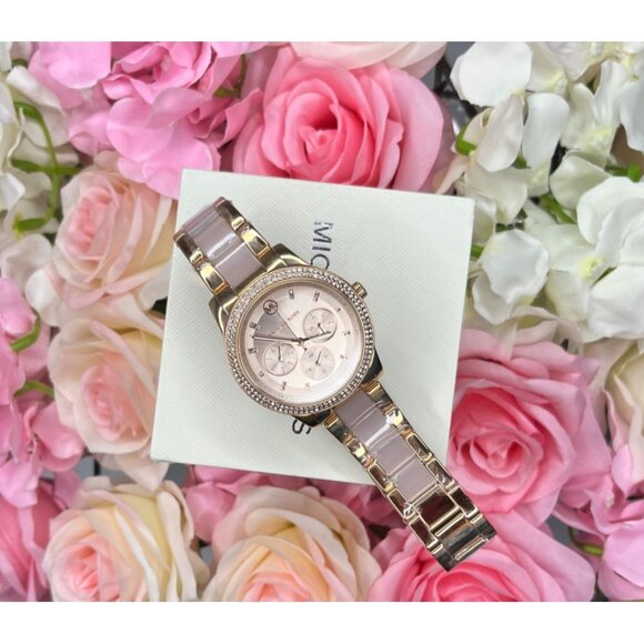 Michael Kors Womens Rose Gold-Tone Diamond WATCH Designer Sleek ICONIC Mk6928 - Picture 4 of 13